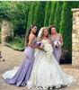 Modest Long Lavendel Mermaid Bridesmaid Dresses 2019 Off The Shoulder Sweep Train Garden Wedding Guest Prom Crows
