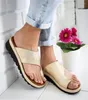 Women's Leather Wedges Open Toe Shoes Slipper Ladies Plus size Sandals 34-43