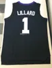 Weber State Wildcats College Damian Lillard #1 Vit Svart Lila Retro baskettröja Herrsydda anpassade tröjor med namn valfritt nummer