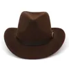 2019 Western Cowboy Hat Wool Felt Wide brim Fedora Hats with Belt Buckle Men Women Carnival Party Trilby Hat Sombrero1236738