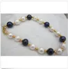 8-9MM natural south sea white black pearl bracelet 7.5-8" 14k yellw gold clasp @