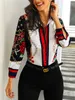 2019 Moda Feminina Elegante Look de Escritório Look Work Wear Camisa de Festa Blusa Feminina Tops de Fim de Semana Floral com Estampa de Correntes