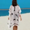 التستر على الأزياء الصيفية ملابس السباحة تستر على النساء طباعة الشمس بيكيني الشاطئ فستان شيفون كارديجان أسود بدلة الاستحمام البيضاء