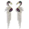 2 colores manera coreana pájaro blanco cadena Rhinestone colorido larga borla pendientes de la señora del baile de la boda de la joyería pendiente de la joyería AJJ352