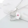 Encantos Enfermeira Do Amor de Cristal Cap Coração Pingente Colares Medicina Sinal Branco Esmalte Cruz Vermelha Profissão Enfermeira Colar