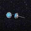 Ny Enkel 925 Sterling Silver Stud Örhängen Runda Blå Brand Opal Örhängen Med Kubik Zirconia Bröllop Smycken Gift