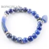 Natural Gemstone Blue-venas Forma Beads brazalete tramo de brazaletes Corazón Colgante Plata Color de montaje joyería de las mujeres del regalo del amor DK3324