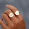 Vintage Grote Gouden Kleur Ronde Kompas Ringen voor Vrouwen Ring Boheemse Geometrische Gesneden Munt Vinger Vrouwelijke Sieraden