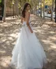 2019 Cheap Sexy Beach Wedding Dresses Bohemian Deep V Line Sheer Neck Tulle Lace Applique Wedding Dress Bridal Gowns BOHO