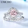 UMCHO Solid Sterling Silver Morganite Rings For Women Engagement Anniversary Band Ring Set Pink Gemstone Valentine's Gift LY191226