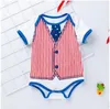 Kids Clothes Baby 4th July Rompers Toddler Stars Stripe Printed Jumpsuits Children Cartoon Short Sleeve Onesies Cotton Bodysuit EZYQ359