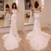 Sirène Nouveau design robes de mariée hors épaule Appliques de dentelle illusion ouverte Back Sweep Train Custom Formal Bridal Robes de Mariee