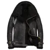 2019 новый мужской черный B3 Sheepskin куртка с шерстью с двойным воротником кожаная куртка короткие зимние шубы мужские мотоцикл