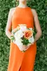 rustic orange wedding bridesmaid dresses O Neckline Long Chiffon Cheap Summer Country Style Beach maid of honor dresses front slit under 100