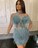 Chic Prom Dresses High Neck Appliqued Beaded Feather Long Sleeves Homecoming Above Knee Length Custom Made Formal Evening Party Dress