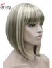 Beauty Short Straight Blonde Highlighted Bob With Bangs Synthetic Wig Black Brown Red Women's Wigs Color Choice