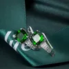 Luckyshine Europe Popular Green Quartz Square Örhängen Silver Women Wedding Prom Party Drop Earrings Zircon för semestergåva