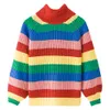 Rainbow Colorful Stripe Print Women Casual Sweaters Autumn Fashion Turtleneck Knitwear Loose Pullovers Jumper Pull Femme S19802