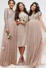 2019 Günstige Long Sleeves Blush Brautjungfernkleider A Line Jewel Ausschnitt Halfter kurz Tüll Pailletten Mädchen der Ehrenkleid Hochzeit Gast Party-Kleid