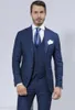 Ternos masculinos feitos sob medida, slim fit, dois botões, lapela, noivo, azul, casamento/baile, melhor homem, blazer (jaqueta + calça + colete) hy6020