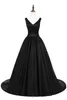Kleine zwarte avondjurken v-hals mouwloze rug kruis bandjes prom jurken goedkope formele feestjurk