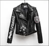 Women's Pu Leather Jackets Pattern Print Rive Punk Motorcycle Biker Adjustable Waist Zip Spliced Slim Woman's Faux Short Coats WP0