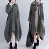 Women's Wool & Blends Autumn Winter Long Jacket Women Casual Loose Round Neck Asymmetrical Zipper Blended Woolen Coats Plus Size