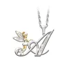 Spersonalizowana pierwsza litera naszyjniki kobiety 26 alfabetów złoty kąt uroku wisiorek srebrny łańcuszek typu Choker dla dziewczynek moda biżuteria z kryształkami