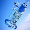 Unieke vat ratel perc glazen bongs torus waterpijp 8 inch mini dab rigs omgekeerde douchekop bong heady groen blauw waterleidingen met 14 mm gewrichtskom