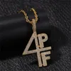 Gold Silver Plated 4PF Pendant Necklace Iced Out Lab Diamond Letter Number DJ Rapper Jewelry Street Style Chain7295042