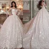 Dubai Árabe bordado Lace lantejoulas vestido de baile vestidos de casamento lindo mangas compridas Sheer tripulação decote Igreja vestidos de noiva AL3325