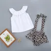 Ensemble de vêtements pour bébé fille, sans manches, hauts solides, imprimé léopard, short à bretelles, vêtements à la mode, décontracté, nouveau-né, baby7850905