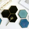 Nordic Hexagon Goldplated Ceramic Placemat Heat Isolation Coaster Porslin Mattor Pads Table Decoration4385280