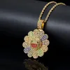 18K Gold Plated 8 Colors Rotatable Bearing Sunflower Spinner Pendant Necklace Iced Out Bling Bling Pendant with 24inch Rope chain264d