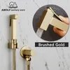 Hand Held Bidet Sprayer Messing Dusche Kit WC Shattaf Sprayer Square gebürstet Gold Kupfer Ventil Set Duschkopf Wasserhahn AP2112 Y200321