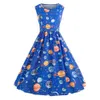 Женская винтажная печать Starry Sky Planet Space Fit и Flare Sexy Dress Print Dames Jurken Zomer Fashion vestido *30