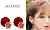 new hot Popular snowflake ear studs silver pin earrings zircon red pearl earrings fashion classic exquisite elegance