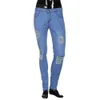 Rippade jeans för herrhål stretchy rippade skinny biker jeans förstörda tapade slim passform denim byxor för man