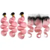 # 1B / Rose Ombre Body Wave Bundles de Cheveux avec Frontal Ombre Rose Indien Trames de Cheveux Humains Corps Ondulé 3Bundles avec 13x4 Fermeture Frontale en Dentelle