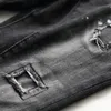 rivets pour hommes couture jeans noirs streetwear à la mode pantalon en denim stretch mince en lambeaux splash peinture trou jeans ongles mendiant pantalon175y