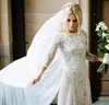 Vintage Lace Sheath Boho Wedding Dresses 2019 Sheer Illusion Long Sleeves Appliques Jewel Neck Applique Chiffon Bridal Gowns BC0590