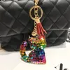 Glitter Cat Pendants Keychains Keyfobs Rings with Cute Shiny Sequins Cat Accessories Girls Bags Cars Charm Decoration Keychain gift