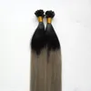 バージンチャイニーズストレートレミーヘア100ス2トーンオムレのプリボンドケラチンネイルUチップ人間の髪の伸びの黒と灰色のオムレのバージンの髪