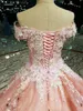 2020 Ny Luxury Ball Gown Quinceanera Klänningar från axeln Lace Appliques Crystal Beaded With Flowers Sweet 16 Party Prom Evening Gowns