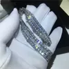 Vecalon pulseira de luxo 3 linhas diamante branco ouro preenchido promessa de noivado pulseiras de casamento para mulheres presente de jóias