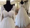 Abiti da sposa a maniche lunghe con illusione romantica Abito da sposa con scollo a V in maternità con scollo a V in rilievo Applique in pizzo Abito da sposa per donne incinte