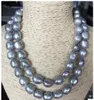 Double Strands 12-13mm Silver Grey Baroque Pearl Necklace 17inch 18inch