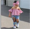 2019 Filles Enfants Designer Vêtements Ensembles Mode Été Fashion Girls Vêtements costume Blouse rose + trou Jeans + bandeau 3pcs Set pour enfants Vêtements