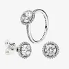 Комплекты Big CZ Diamond RING and EARRING Ювелирные изделия из стерлингового серебра 925 пробы для Pandora элегантные женские обручальные кольца Серьги-гвоздики с оригинальной коробкой