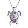 Charm Purple Fire Opal Turtle Pendant Necklaces For Women 925 Sterling Silver Filled Fashion Animal Jewelry Gift